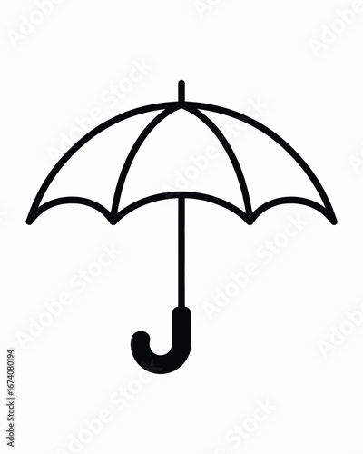 Simple black and white line drawing of an open umbrella icon vector illustration scalable white background