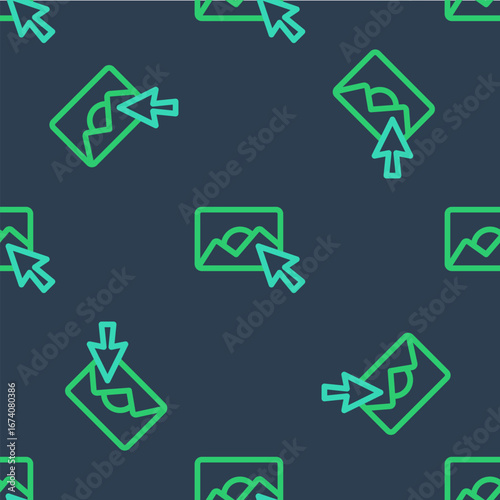 Line Photo retouching icon isolated seamless pattern on blue background. Photographer, photography, retouch icon. Vector