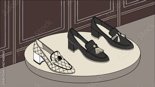 Fashionable footwear display.