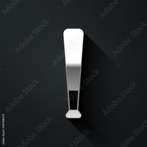 Silver Baseball bat icon isolated on black background. Long shadow style. Vector