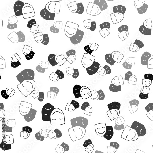 Black Comedy and tragedy theatrical masks icon isolated seamless pattern on white background. Vector