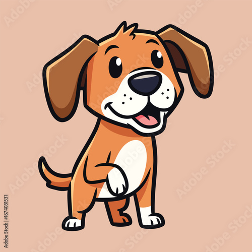 A cute cartoon beagle puppy standing on its hind legs, smiling happily.