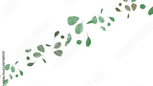 Watercolor Green Leaves Pattern on transparent Background: Organic, Botanical, Minimalist Design Element for Spring and Natural Concepts