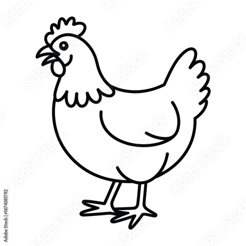 Scalable vector line drawing illustration of a cute cartoon chicken for eps files white background