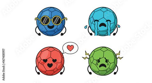 Cute colorful cartoon balls expressing different emotions with happy sad love angry faces