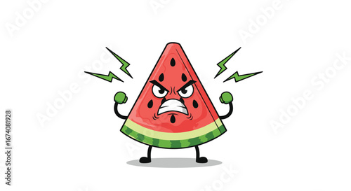 This grumpy watermelon slice is ready to rage unleashing its frustration and anger with intense emotions and expressive features