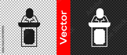 Black Auction auctioneer sells icon isolated on transparent background. Auction business, bid and sale. Vector