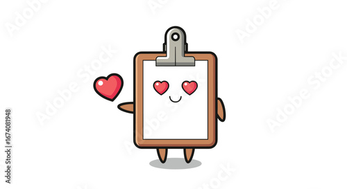 Cute kawaii clipboard character expressing love with hearts and a sweet smile