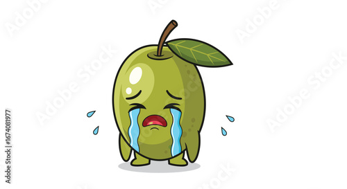 Adorable cartoon olive character crying sad tears illustrations emotive fruit
