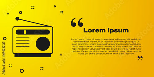 Black Radio with antenna icon isolated on yellow background. Vector