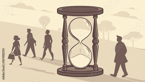 Time Passing Hourglass People Walking Business Concept Illustration.