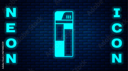 Glowing neon Lighter icon isolated on brick wall background. Vector