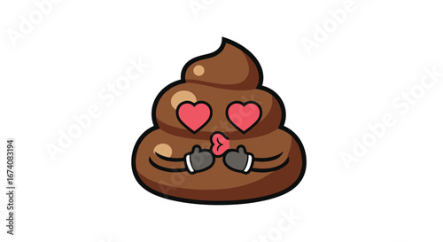 Adorable poop emoji with heart eyes and kissing lips sending love and affection through its cute and funny expressive face