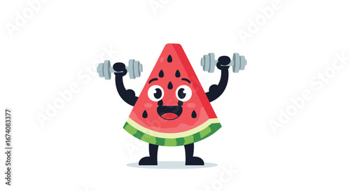 Healthy lifestyle fun fruit character lifting weights for a fit body and strong muscles
