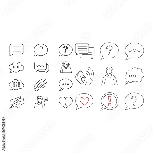 Customer Support and Communication Icon Set with Chat and Help Symbols