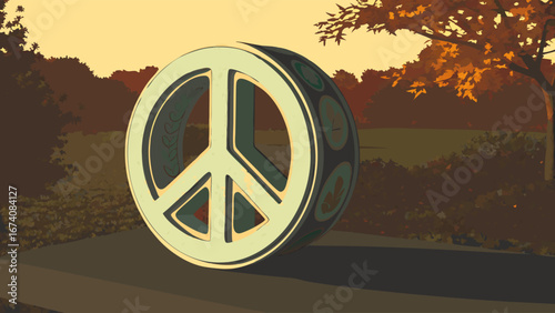 Peace Symbol in Autumnal Setting.