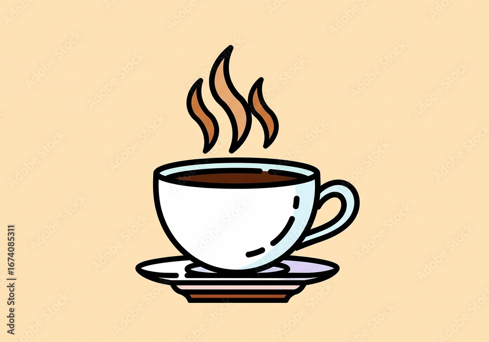 Obraz premium Warm Steaming Coffee Cup Illustration on a Saucer - A Cozy Beverage Graphic