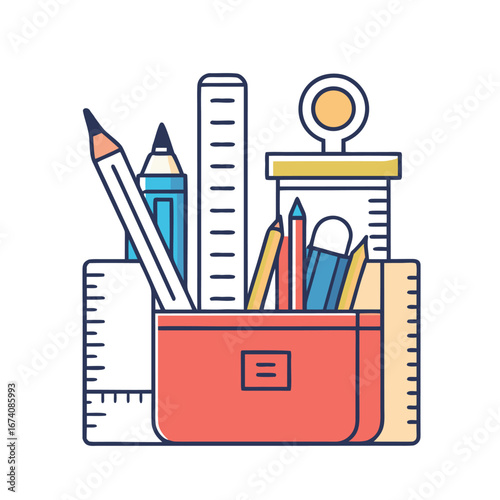 Office stationery set, Group of school or office supplies on white background.