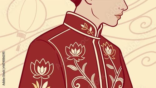 Traditional Chinese Clothing Design with Floral Embroidery.