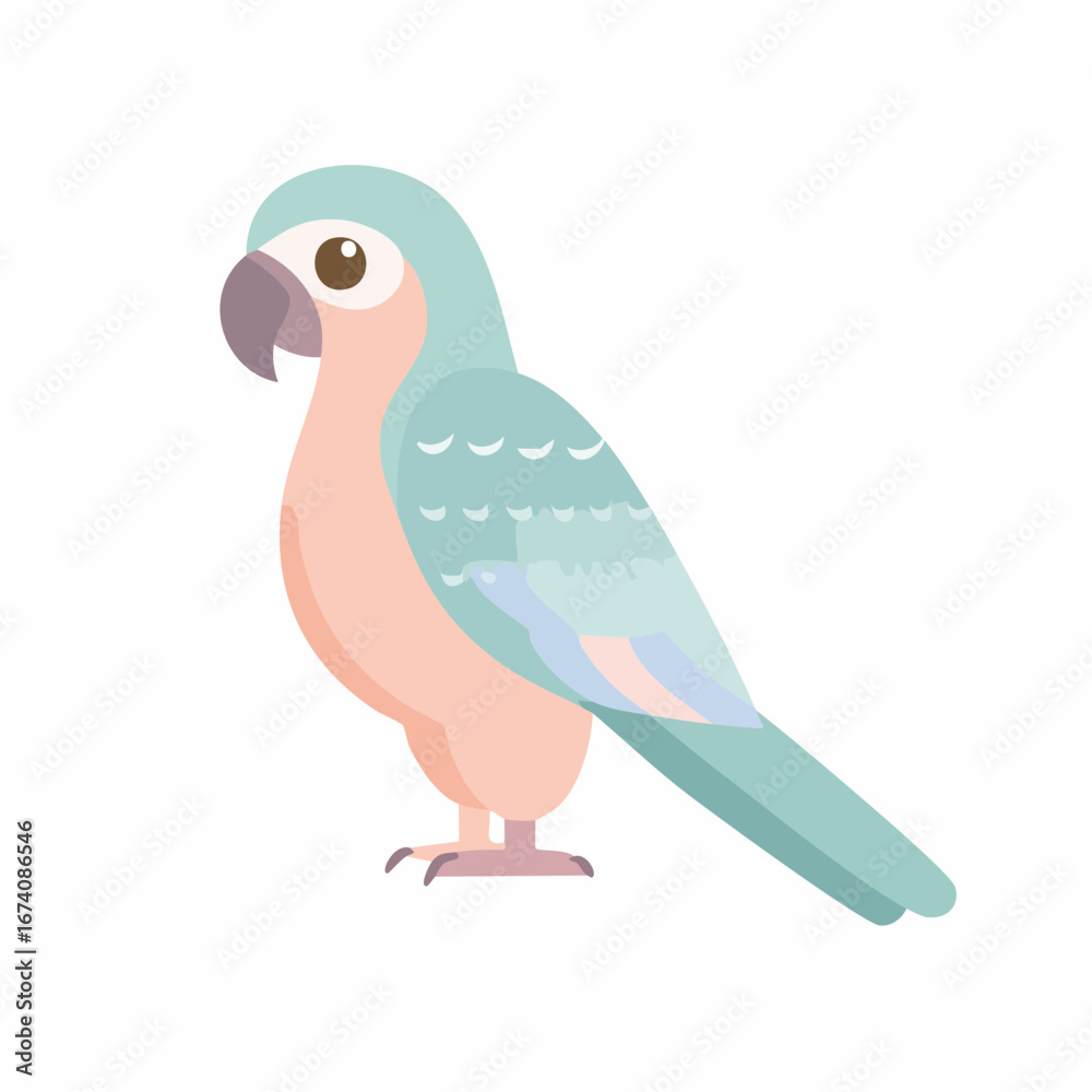 Fototapeta premium A stylized illustration of a colorful parrot standing upright, isolated on white.