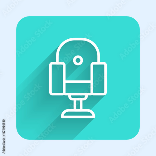 White line Director movie chair icon isolated with long shadow background. Film industry. Green square button. Vector