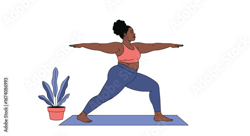 A healthy woman practicing yoga in a warrior pose for fitness and well being