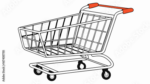 Shopping Cart Illustration Empty Metal Trolley Supermarket Basket Retail Icon E-commerce Graphic.