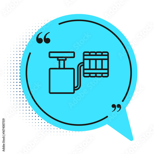 Black line Handle detonator for dynamite icon isolated on white background. Blue speech bubble symbol. Vector