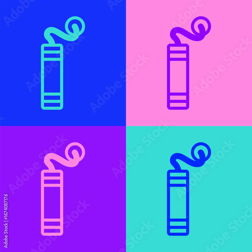 Pop art line Detonate dynamite bomb stick icon isolated on color background. Time bomb - explosion danger concept. Vector