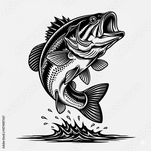 Leaping largemouth bass fishing illustration