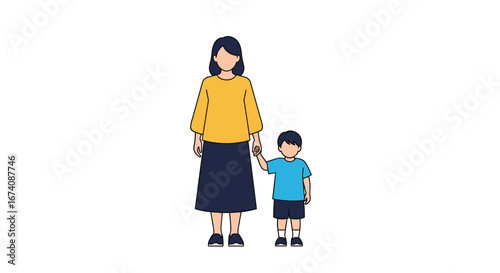 Illustrative depiction of a mother and child holding hands signifying family bonding and parental care