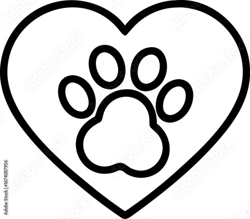 Vector art of paw print inside a heart shape isolated on white background