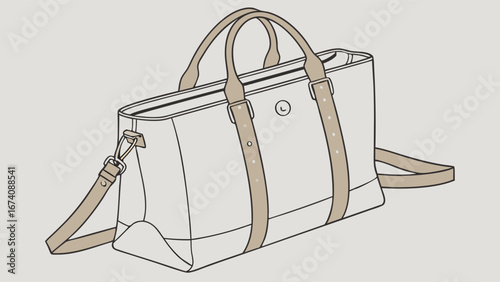Stylish Tote Bag Design Fashion Accessory Illustration Handbag Template Vector Graphic Beige and White Shoulder Bag Carryall Travel Bag Womens Handbag Product Mockup Bag Design Luxury Accessory Fashi.
