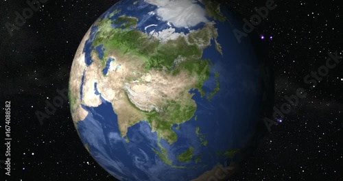 Earth Zoom from Asia Continent to see the Earth from space. Realistic planet earth.