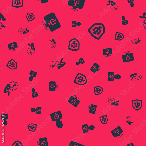 Set Psychology, Psi, , Head with question mark and on seamless pattern. Vector