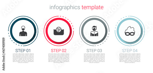 Set Swimmer, Water polo, Wetsuit for scuba diving and Glasses swimming. Business infographic template. Vector
