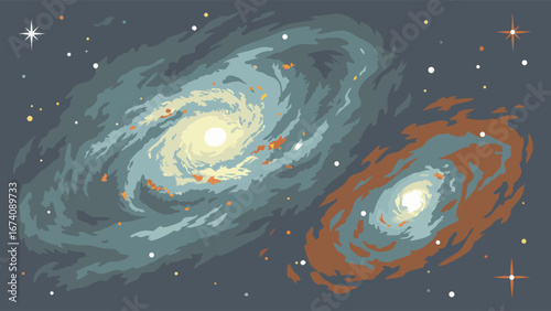 Cosmic Illustration of Galaxies and Stars in the Night Sky.