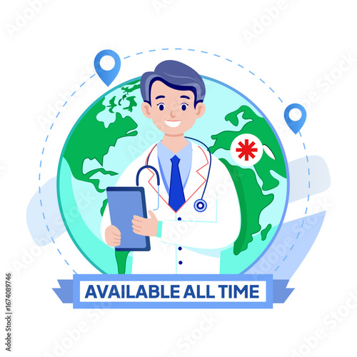 A flat style illustration showing doctor availability 
