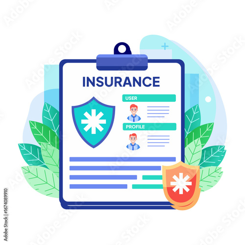 Flat style illustration showing medical insurance paper