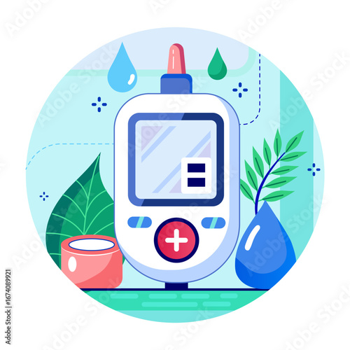 A flat style illustration showing a glucose meter