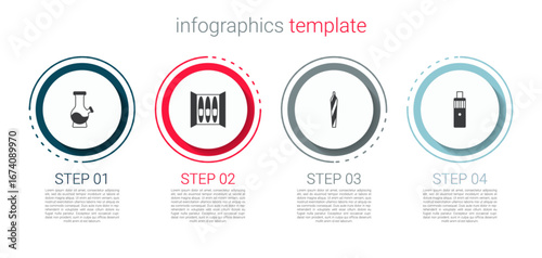 Set Bong, Cigar, Marijuana joint, spliff and Vape mod device. Business infographic template. Vector