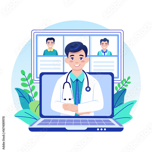 Flat style illustration denoting online consultation