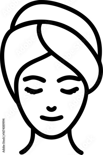 Vector art of woman with a towel on her head isolated on white background