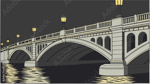 Elegant Stone Bridge at Night.