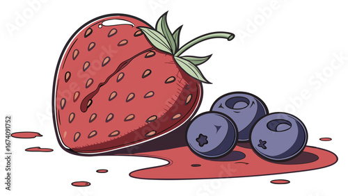 Strawberry and Blueberry Illustration.