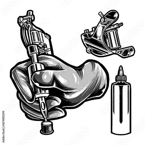 Tattoo machine and ink bottle