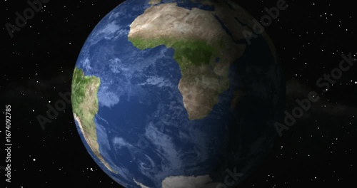 South America zooming out into the space. Realistic planet earth, America, highlight.