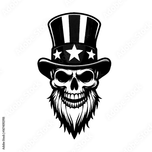 Skull wearing uncle sam hat with beard