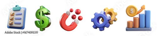 Abstract 3d icons representing finance growth data analysis and technology concepts