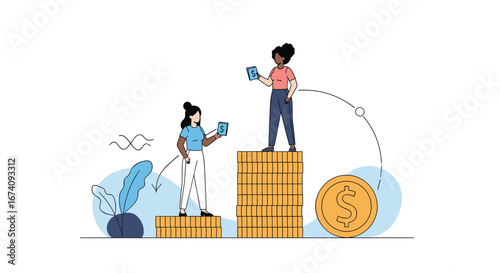 Two women are collaboratively building wealth and achieving financial goals together through smart investment strategies and teamwork